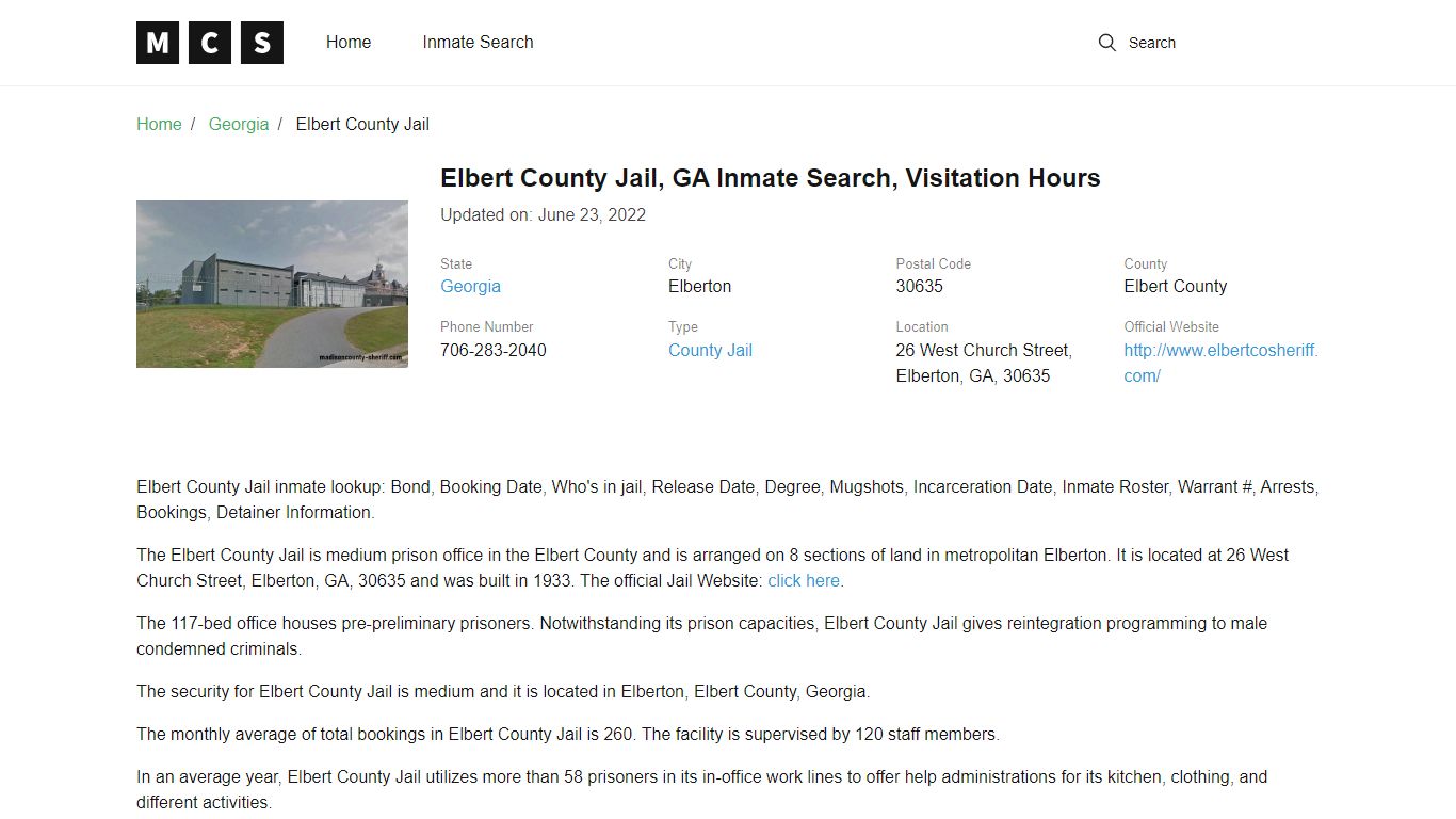 Elbert County, GA Jail Inmates Search, Visitation Rules