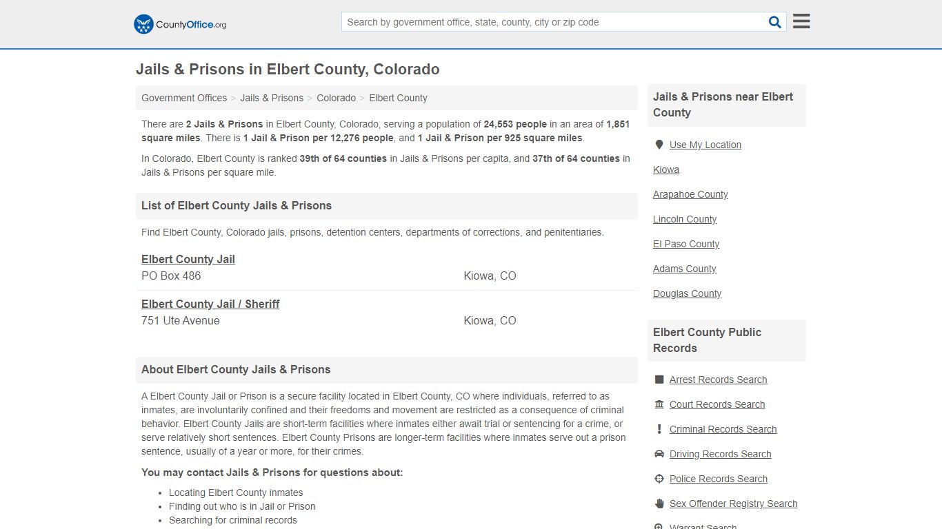 Jails & Prisons - Elbert County, CO (Inmate Rosters & Records)